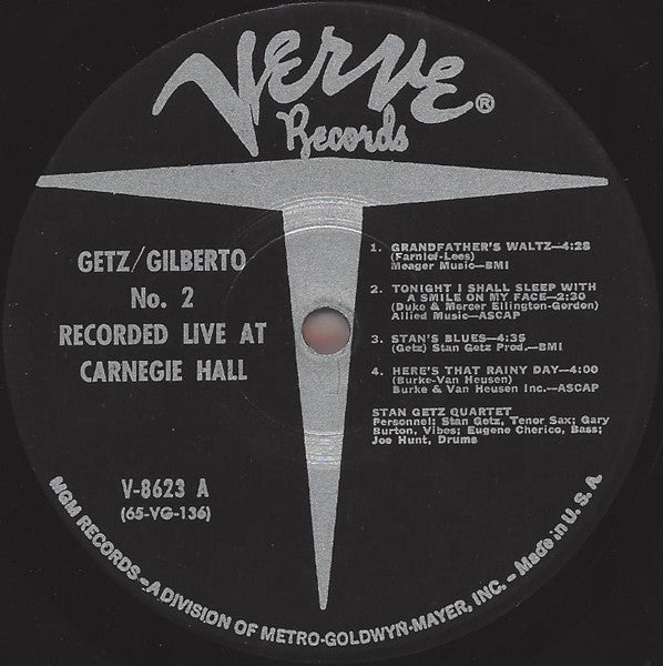Stan Getz – Joao Gilberto* : Getz / Gilberto #2 (Recorded Live At Carnegie Hall) (LP, Album, Mono, RP, MGM)