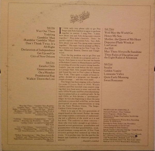 Pete Seeger & Arlo Guthrie : Pete Seeger & Arlo Guthrie Together In Concert (2xLP, Album, RP, Win)