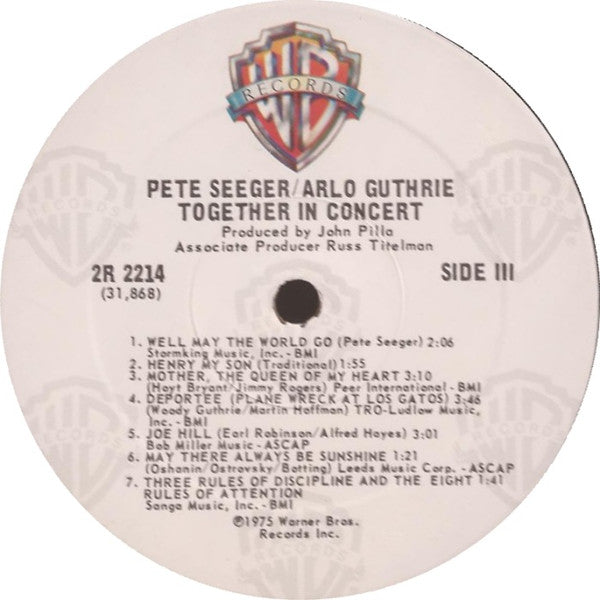 Pete Seeger & Arlo Guthrie : Pete Seeger & Arlo Guthrie Together In Concert (2xLP, Album, RP, Win)