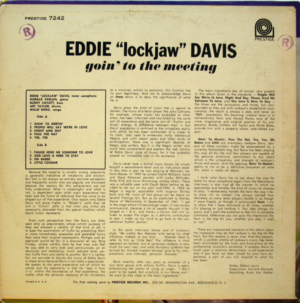 Eddie "Lockjaw" Davis : Goin' To The Meeting (LP, Album, Mono)