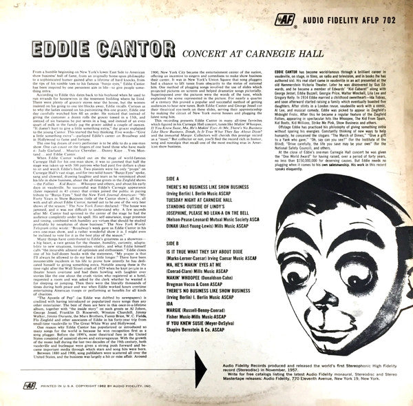 Eddie Cantor : Carnegie Hall Concert (LP, Album)