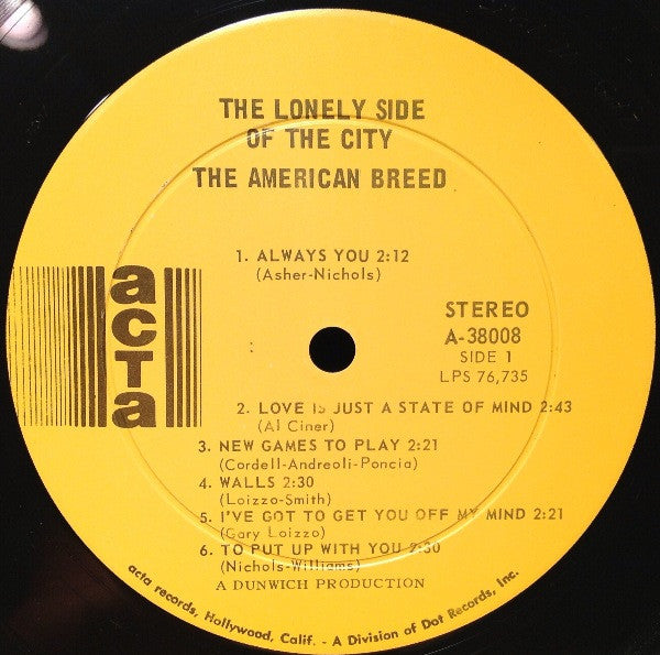 The American Breed : Lonely Side Of The City (LP, Album, Ind)
