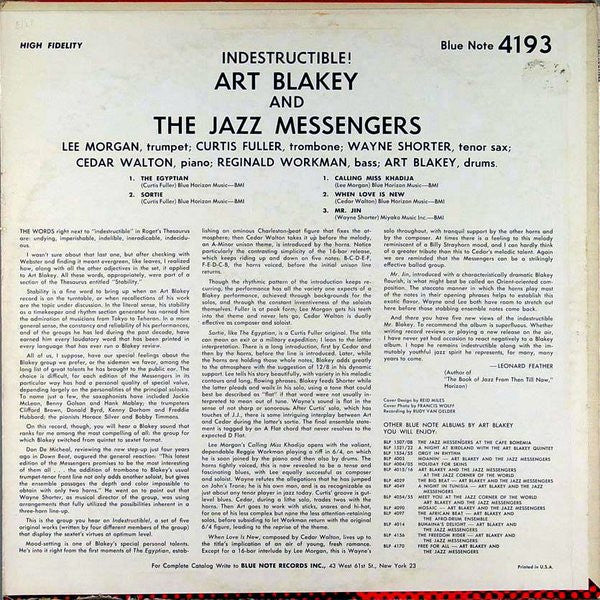 Art Blakey & The Jazz Messengers : Indestructible (LP, Album, Mono)