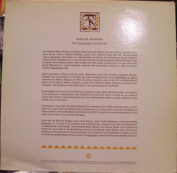 Miriam Makeba : The Sangoma Interview (LP, Promo, Transcription)