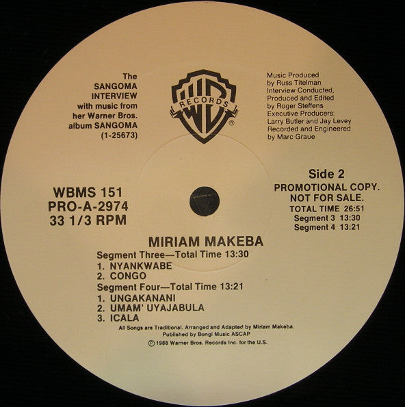 Miriam Makeba : The Sangoma Interview (LP, Promo, Transcription)