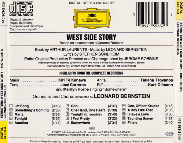 Leonard Bernstein : Kiri Te Kanawa • Tatiana Troyanos • Marilyn Horne • José Carreras • Kurt Ollmann : West Side Story - Highlights (CD, Pol)