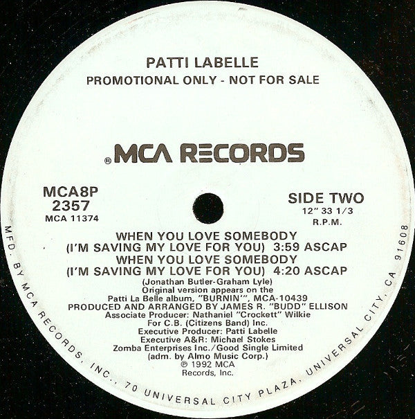 Patti LaBelle : When You Love Somebody (I'm Saving My Love For You) (12", Single, Promo)