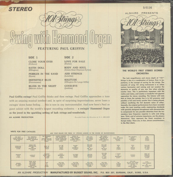 101 Strings Featuring Paul Griffin : Swing With Hammond Organ (LP, Album)