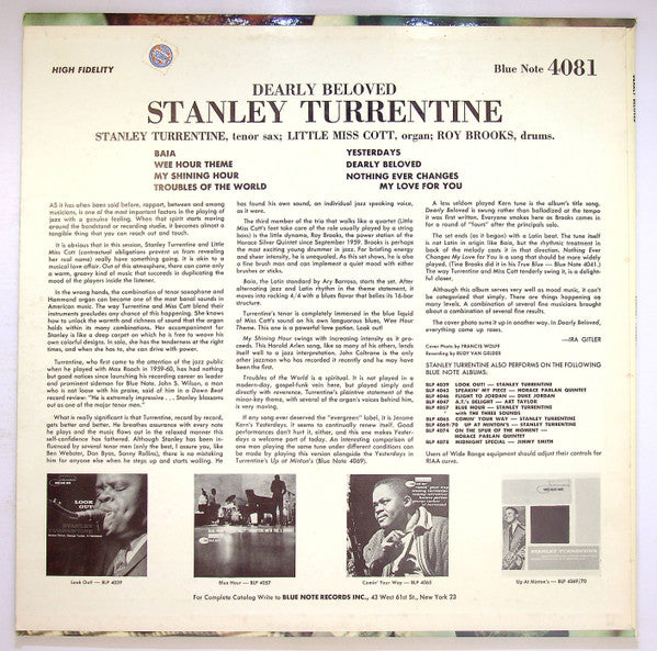 Stanley Turrentine : Dearly Beloved (LP, Album, Mono, RVG)