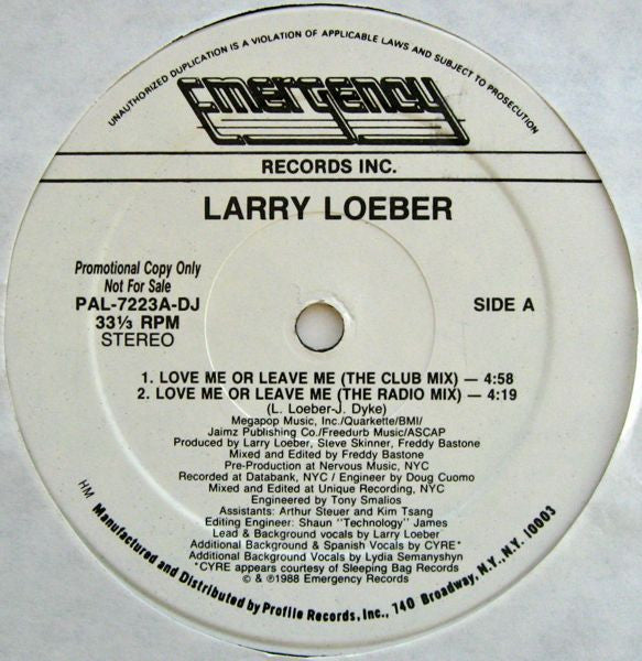 Larry Loeber : Love Me Or Leave Me (12", Promo)