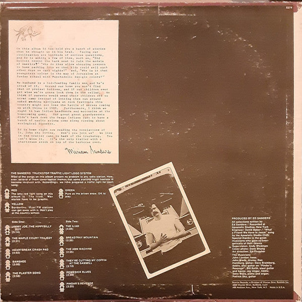Ed Sanders : Sanders' Truckstop (LP, Album, Pit)