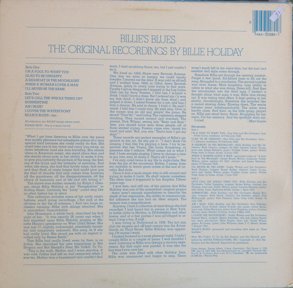 Billie Holiday : Billie's Blues (The Original Recordings By Billie Holiday) (LP, Comp, RE, Car)