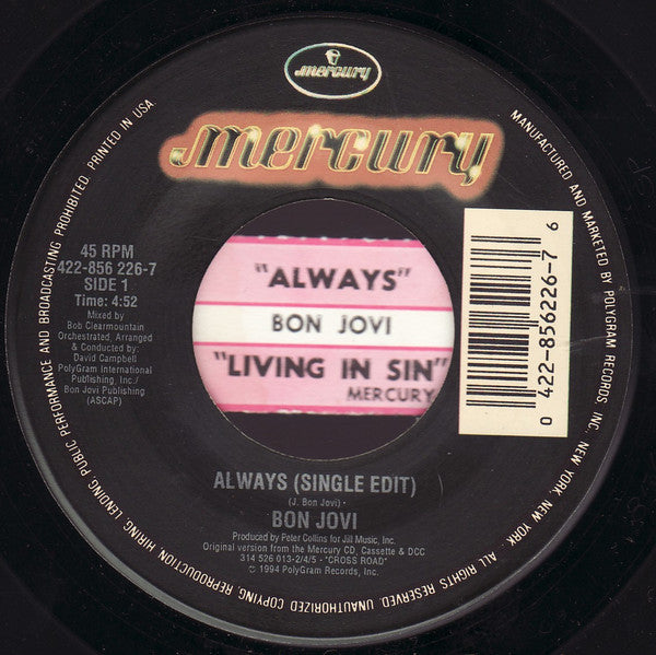 Bon Jovi : Always (7", Single)