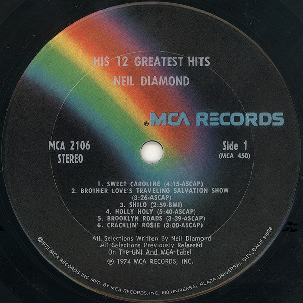 Neil Diamond : His 12 Greatest Hits (LP, Comp, Club, Pit)