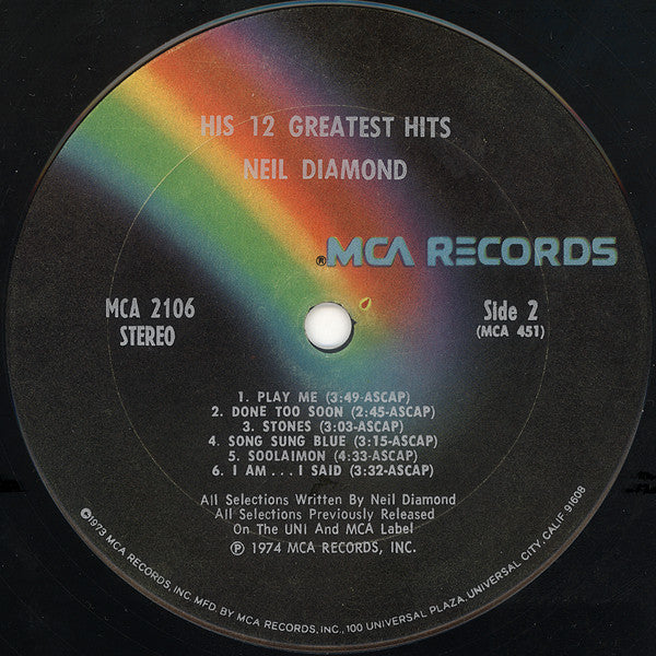 Neil Diamond : His 12 Greatest Hits (LP, Comp, Club, Pit)