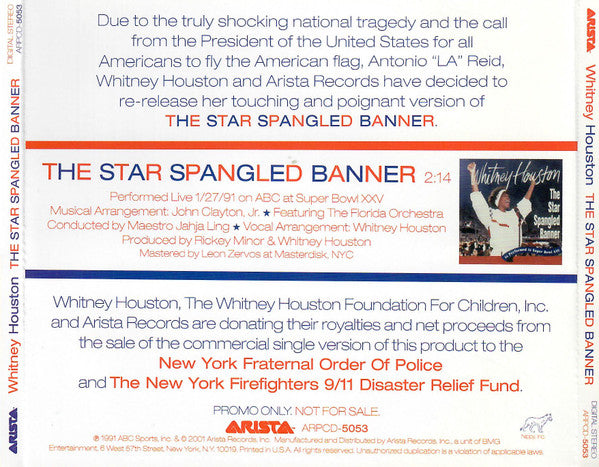 Whitney Houston : The Star Spangled Banner (CD, Single, Promo, RE)