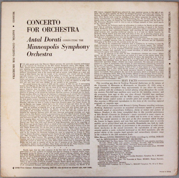 Béla Bartók - Antal Dorati Conducting The Minneapolis Symphony Orchestra : Concerto For Orchestra (LP, Mono)