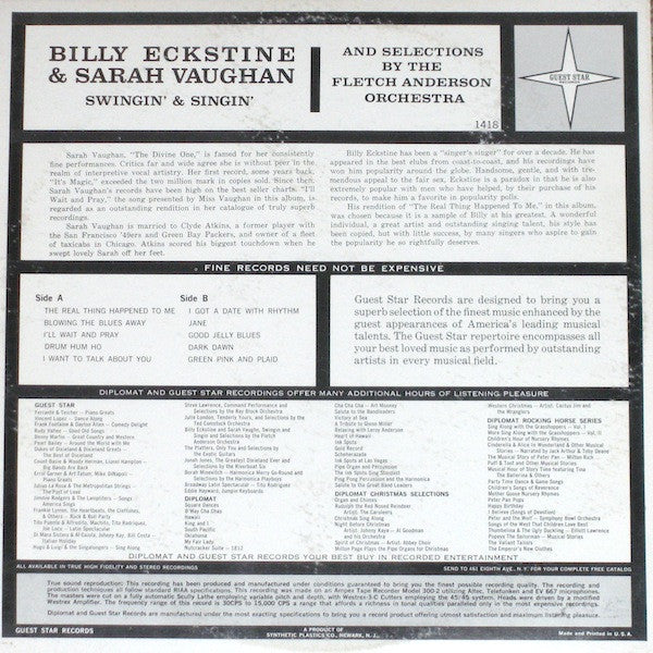Billy Eckstine & Sarah Vaughan / Fletcher Henderson And His Orchestra : Swingin' & Singin' (LP, Album, Mono)