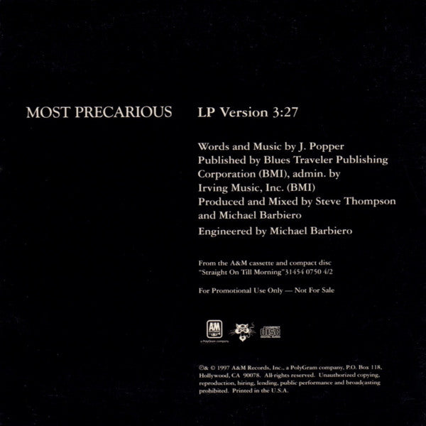 Blues Traveler : Most Precarious (CD, Single, Promo)