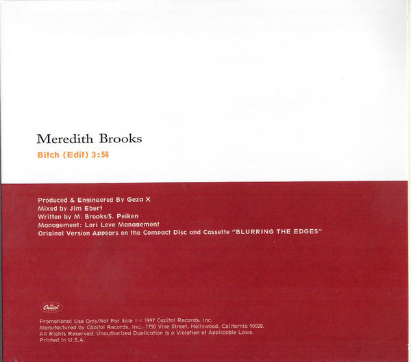 Meredith Brooks : Bitch (CD, Single, Promo, Dig)