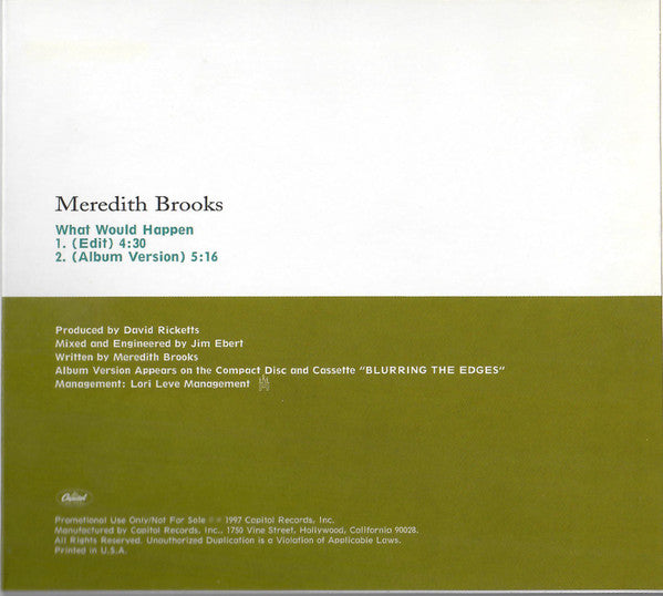 Meredith Brooks : What Would Happen (CD, Single, Promo, Dig)