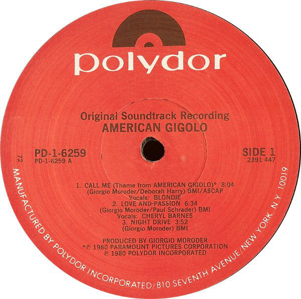 Giorgio Moroder : American Gigolo (Original Soundtrack Recording) (LP, Album, 72 )