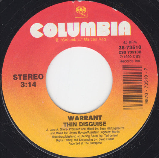 Warrant : Cherry Pie (7", Single, Styrene)