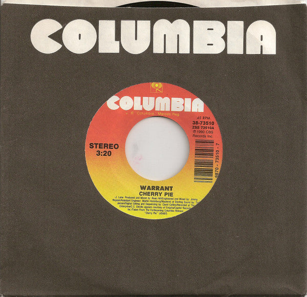 Warrant : Cherry Pie (7", Single, Styrene)