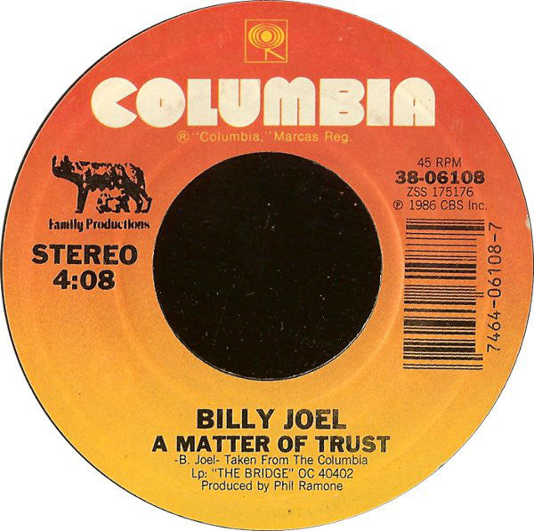 Billy Joel : A Matter Of Trust (7", Pit)