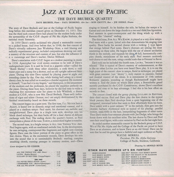 Dave Brubeck Quartet* Featuring Paul Desmond : Jazz At The College Of The Pacific (LP, Album, Mono, Red)
