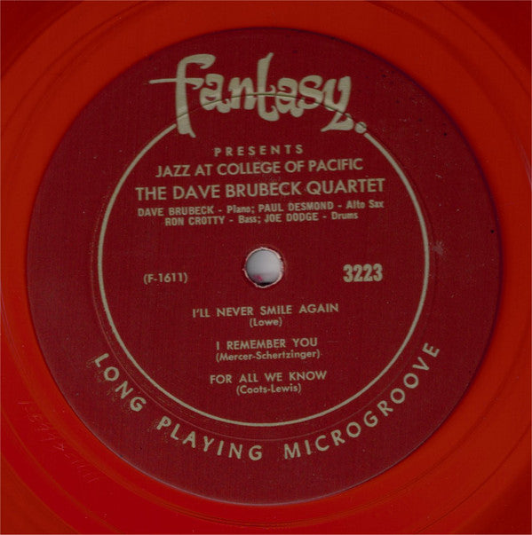 Dave Brubeck Quartet* Featuring Paul Desmond : Jazz At The College Of The Pacific (LP, Album, Mono, Red)