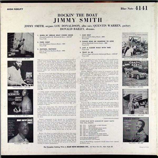 Jimmy Smith : Rockin' The Boat (LP, Album, Mono)