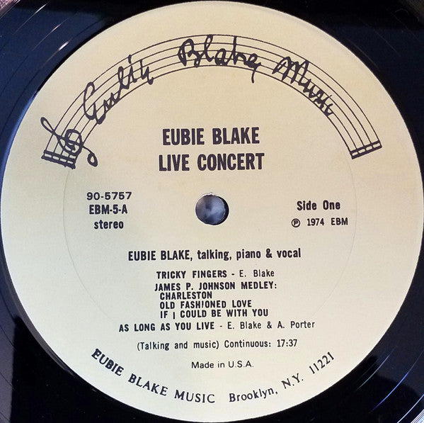 Eubie Blake : Live Concert (LP, Album)