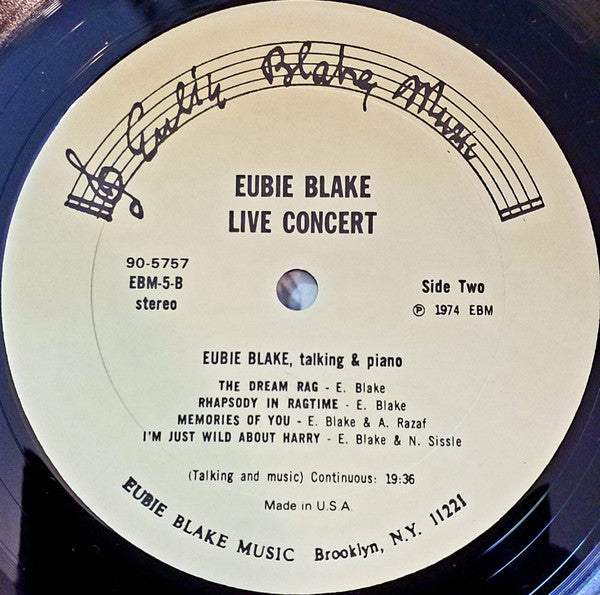 Eubie Blake : Live Concert (LP, Album)