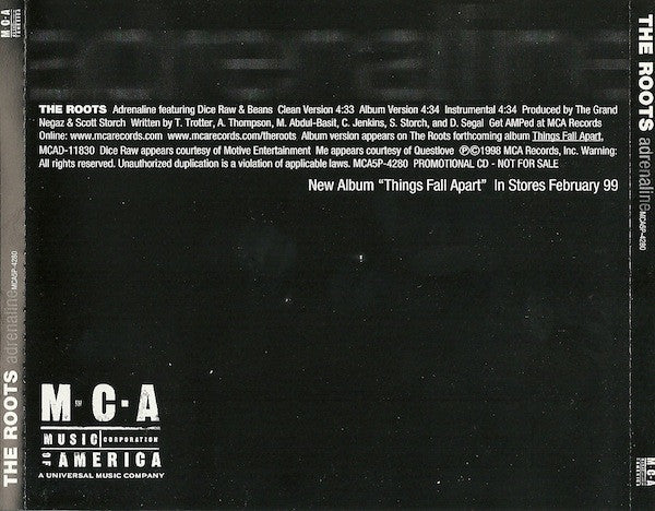 The Roots : Adrenaline (CD, Single, Promo)