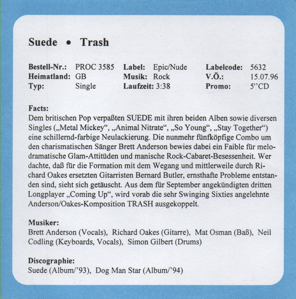 Suede : Trash (CD, Single, Promo)
