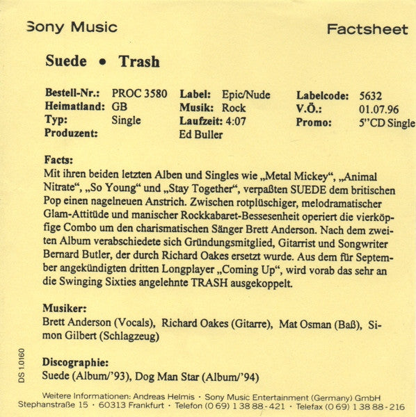Suede : Trash (CD, Single, Promo)