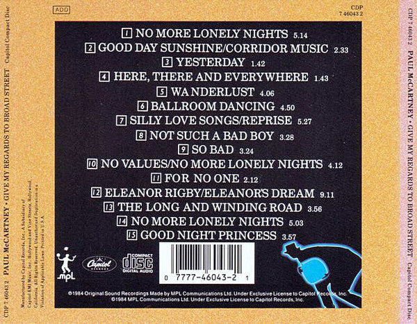 Paul McCartney : Give My Regards To Broad Street (CD, Album, RE)