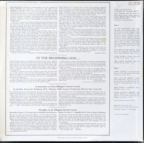 Duke Ellington : Duke Ellington's Concert Of Sacred Music (LP, Album, Mono)