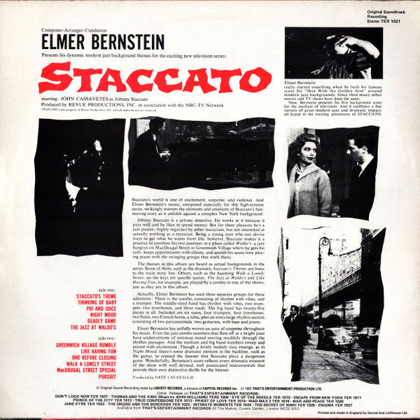 Elmer Bernstein : Staccato (Original Soundtrack Recording) (LP, Album, RE)