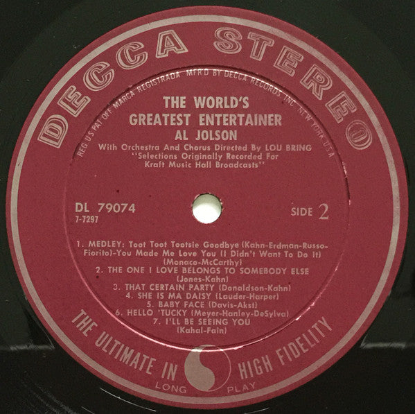 Al Jolson : The World's Greatest Entertainer (LP, Album)