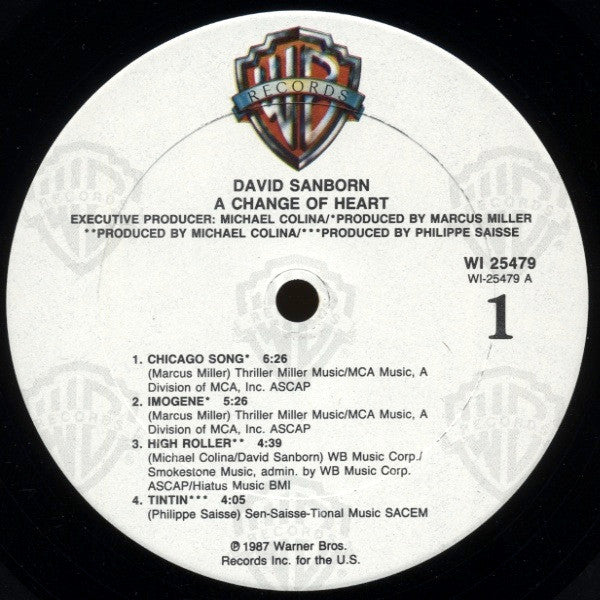 David Sanborn : A Change Of Heart (LP, Album, Club)