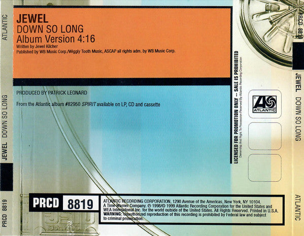 Jewel : Down So Long (CD, Single, Promo)