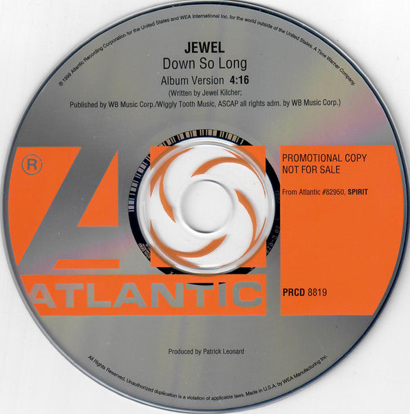 Jewel : Down So Long (CD, Single, Promo)