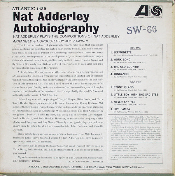 Nat Adderley : Autobiography (LP, Album, Mono)
