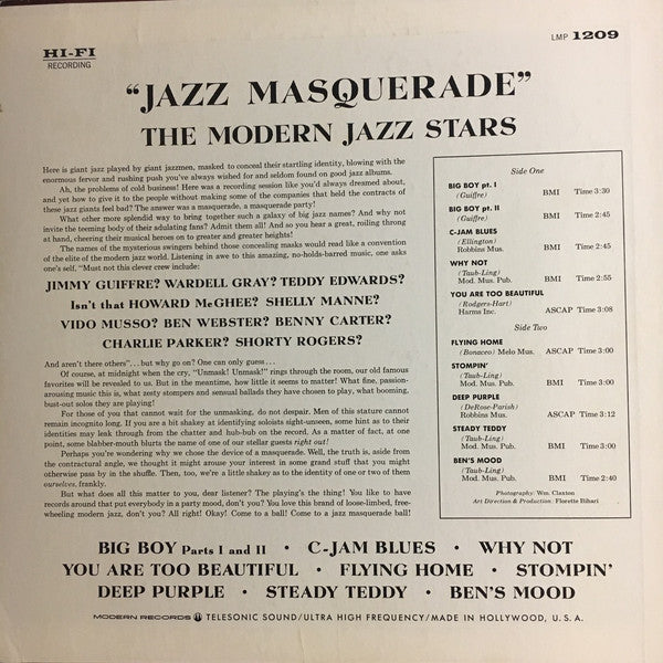 The Modern Jazz Stars : Jazz Masquerade (LP, Album)