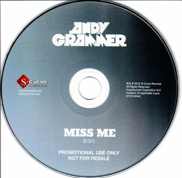 Andy Grammer : Miss Me (CD, Single, Promo)