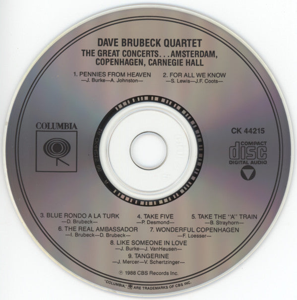Dave Brubeck Quartet* : The Great Concerts... Amsterdam, Copenhagen, Carnegie Hall (CD, Comp, RM)