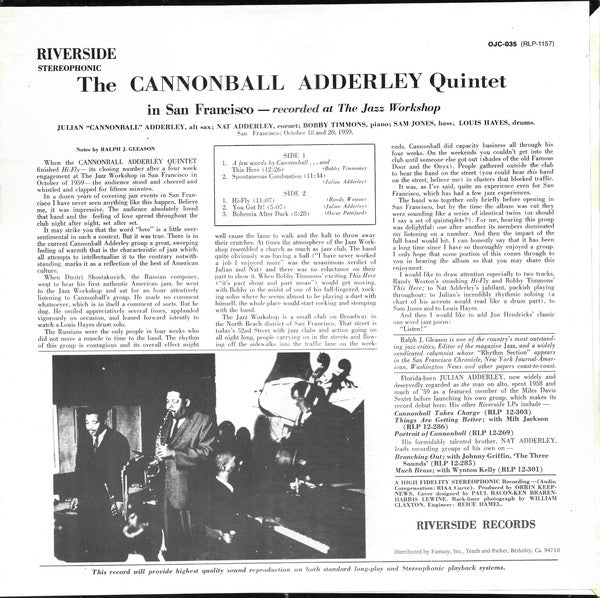 The Cannonball Adderley Quintet : In San Francisco (LP, Album, RE)
