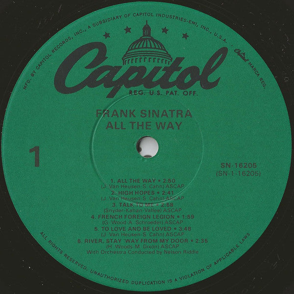 Frank Sinatra : All The Way (LP, Comp, RE, A1 )
